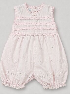 Baby Grand Pink eyelet bubble romper with ruffle accents size 9 months